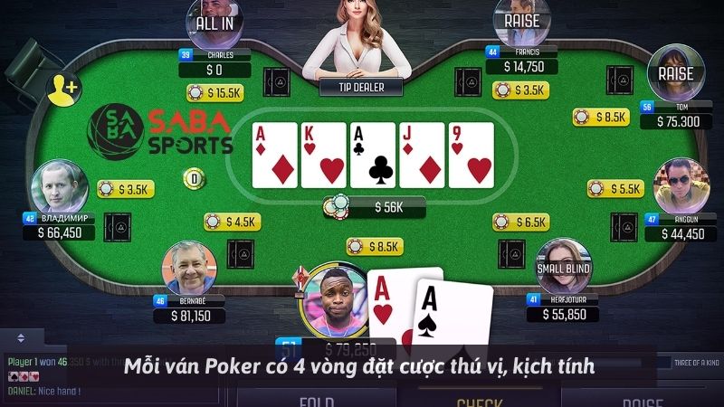 Mỗi ván Poker có 4 vòng đặt cược thú vị, kịch tính 